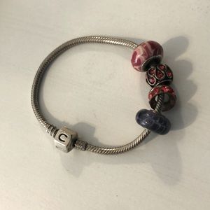 SILVER pandora like charm bracelet w/ 4 charms
